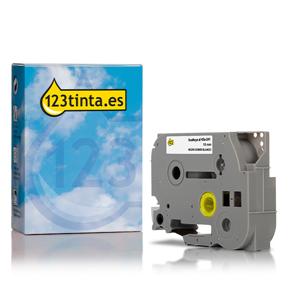 Marca 123tinta reemplaza a Brother HSe-241 Cinta termoretráctil negro sobre blanco 18 mm 088889 - 1