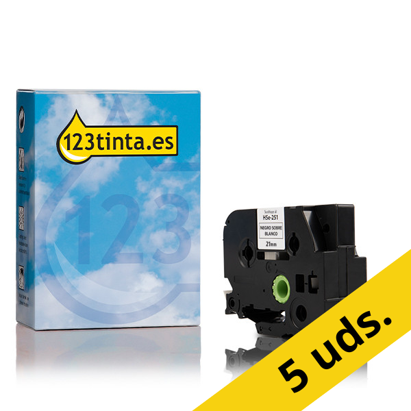 Marca 123tinta reemplaza a Brother HSe-251 Cinta termorretráctil negra sobre blanco 24 mm | Pack 5 uds 650858 - 1