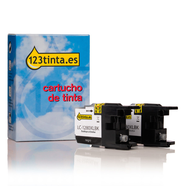 Marca 123tinta reemplaza a Brother LC-1280XLBK pack 2x cartucho de tinta negro LC-1280XLBKBP2C 132187 - 1