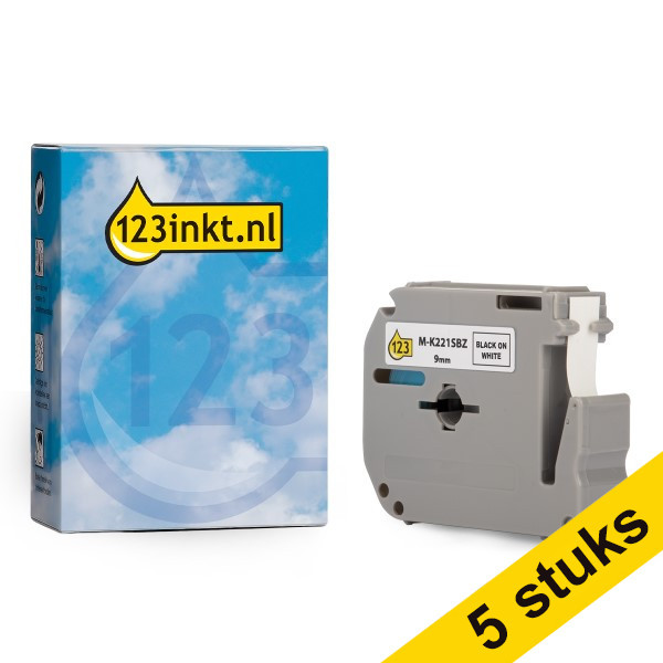 Marca 123tinta reemplaza a Brother M-K221SBZ cintas no laminadas negro sobre blanco de 9 mm | Pack 5 uds 650707 - 1