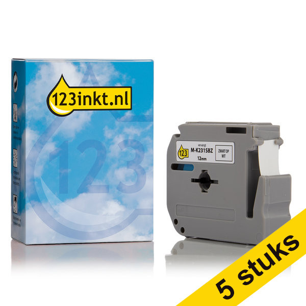 Marca 123tinta reemplaza a Brother M-K231SBZ cintas no laminadas iniciales negro sobre blanco de 12 mm | Pack 5 uds 650691 - 1