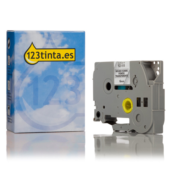 Marca 123tinta reemplaza a Brother TZe-111 cinta negro sobre transparente 6 mm TZe111C 080397 - 1
