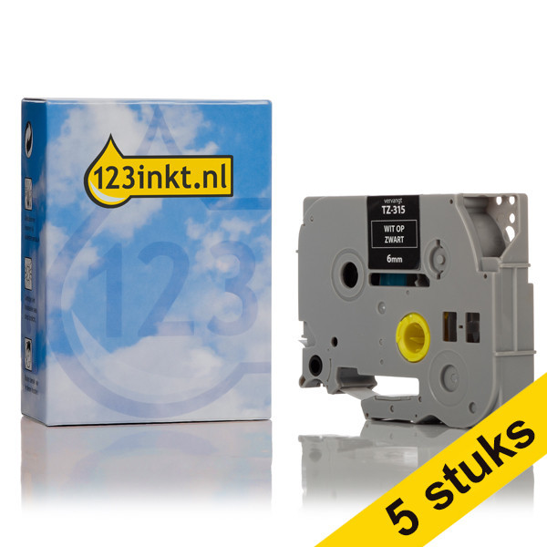 Marca 123tinta reemplaza a Brother TZe-315 cinta blanco sobre negro 6 mm | Pack 5 uds 650637 - 1