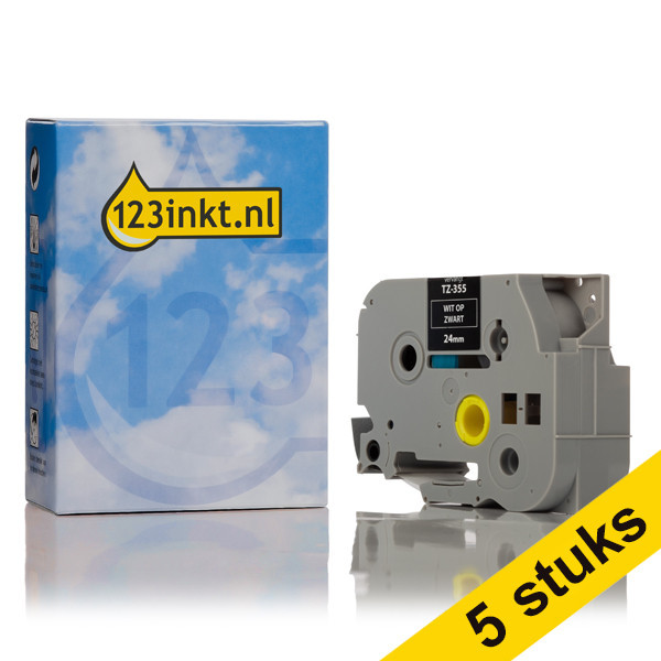 Marca 123tinta reemplaza a Brother TZe-355 cinta blanco sobre negro 24 mm | Pack 5 uds 650636 - 1