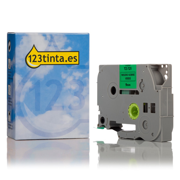 Marca 123tinta reemplaza a Brother TZe-721 cinta negro sobre verde 9 mm TZe721C 080495 - 1