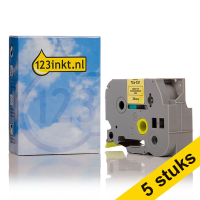 Marca 123tinta reemplaza a Brother TZe-C51 cinta negra sobre amarillo fluorescente 24 mm | Pack 5 uds 650706