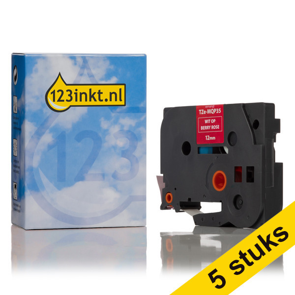 Marca 123tinta reemplaza a Brother TZe-MQP35 cinta blanca sobre rosa baya 12 mm | Pack 5 uds 650696 - 1