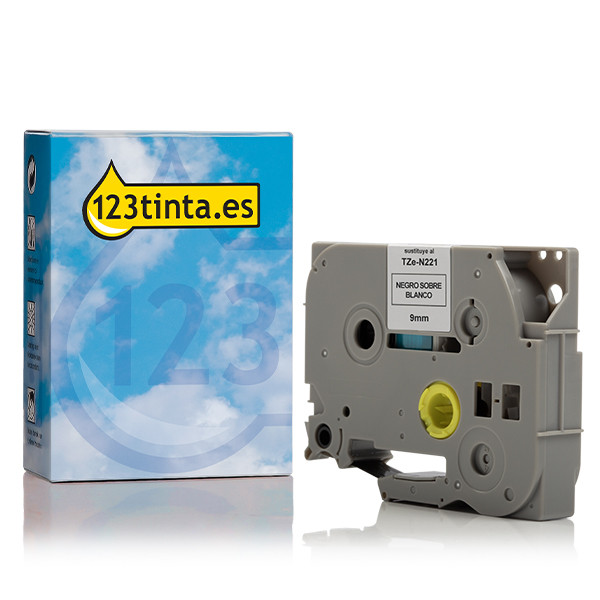 Marca 123tinta reemplaza a Brother TZe-N221 cinta negro sobre blanco 9 mm 080615 - 1