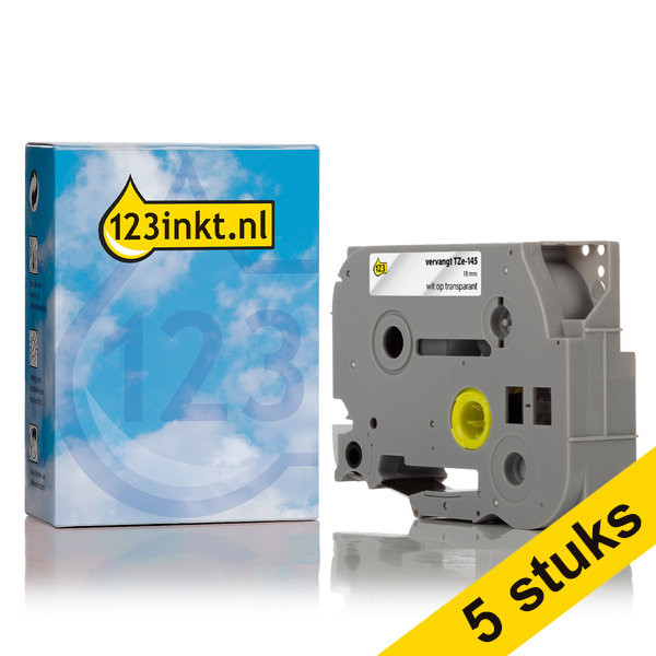 Marca 123tinta reemplaza a Pack: 5x Brother TZe-145 cinta blanca sobre transparente 18 mm TZe145C 650680 - 1