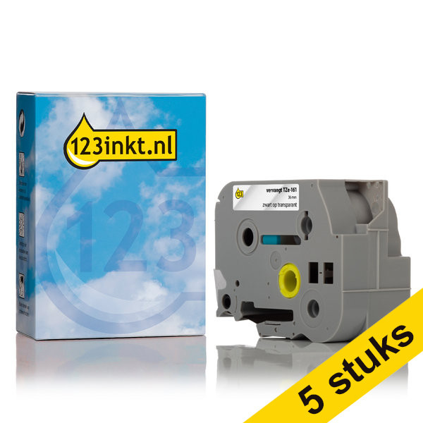 Marca 123tinta reemplaza a Pack: 5x Brother TZe-161 cinta negra sobre transparente 36 mm TZe161C 650659 - 1