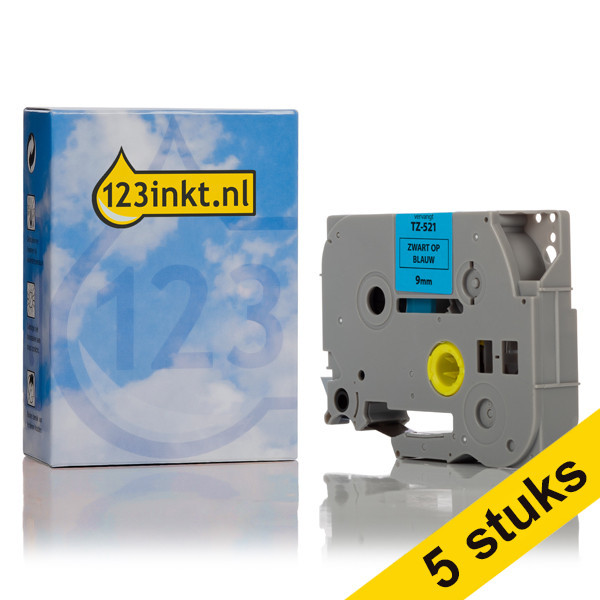 Marca 123tinta reemplaza a Pack: 5x Brother TZe-521 cinta negra sobre azul 9 mm TZe521C 650703 - 1