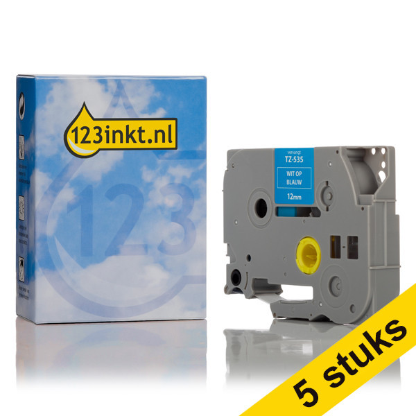 Marca 123tinta reemplaza a Pack: 5x Brother TZe-535 cinta blanca sobre azul 12 mm TZe535C 650690 - 1