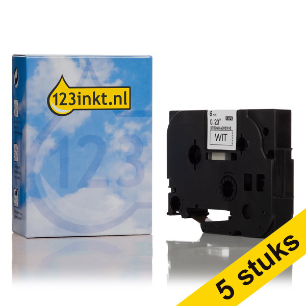 Marca 123tinta reemplaza a Pack: 5x Brother TZe-S211 cinta adhesiva extra negro sobre blanco 6 mm TZeS211C 650643 - 1