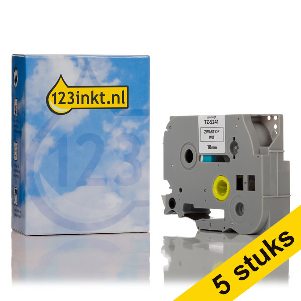 Marca 123tinta reemplaza a Pack: 5x Brother TZe-S241 cinta adhesiva extra negro sobre blanco 18 mm TZeS241C 650654 - 1