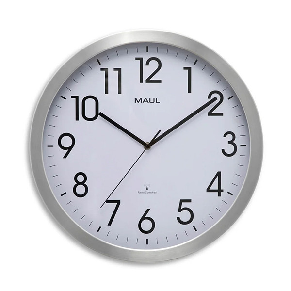 Reloj de pared radiocontrolado de aluminio gris plateado con esfera blanca (Ø 40 cm)