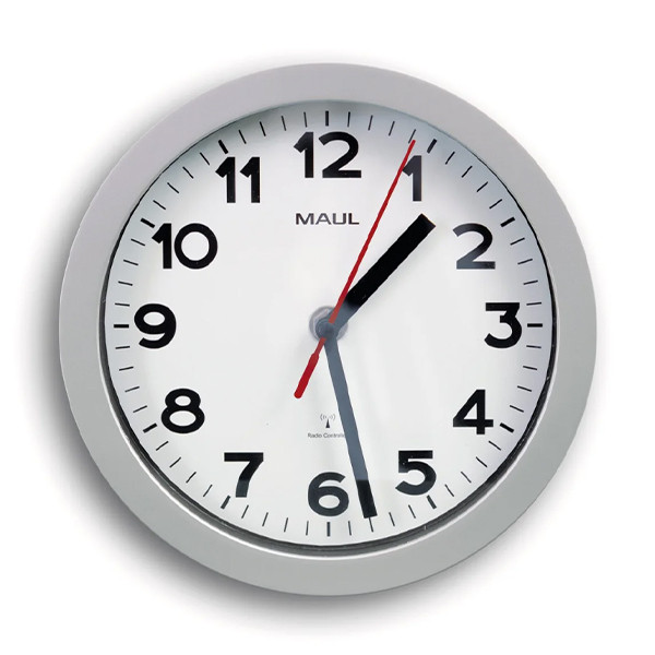 Reloj de pared radiocontrolado de plástico gris con esfera blanca (Ø 20 cm)
