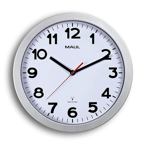 Reloj de pared radiocontrolado de plástico gris con esfera blanca (Ø 30 cm)