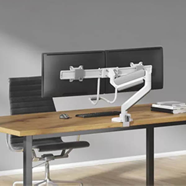 Neomounts Next Core Brazo de monitor con resorte de gas para 2 monitores, blanco (con abrazadera y pasacables de escritorio) 204023 - 7