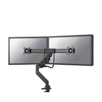 Neomounts Next Core Brazo de monitor con resorte de gas para 2 monitores, negro (con abrazadera y pasacables de escritorio) 204022