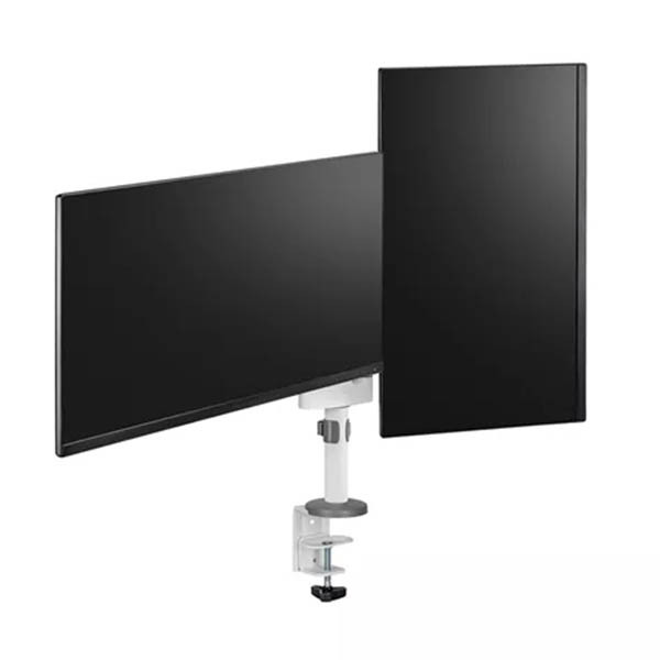 Neomounts Next Lite Brazo de monitor ahorrador de espacio para 2 monitores, blanco (con abrazadera y ojal) 204014 - 4