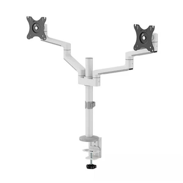 Neomounts Next Lite Brazo de monitor ahorrador de espacio para 2 monitores, blanco (con abrazadera y ojal) 204014 - 9