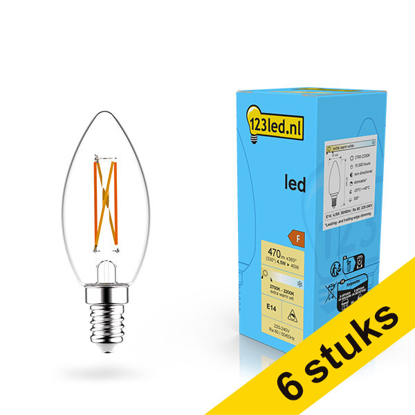 Oferta: 6x 123tinta bombilla LED E14 filamento vela regulable 4,5w (40W) LDR02075 - 1