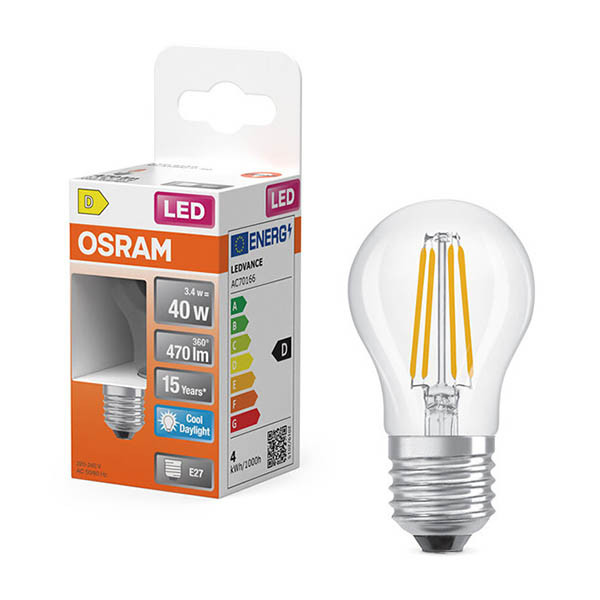 Osram Bombilla LED E27 Esférica P45 Filamento Transparente 6500K 3,4 W (40 W) LOS02172 - 1
