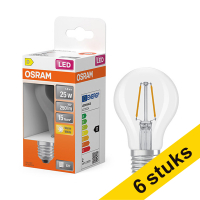 Osram Bombilla LED E27 Pera A60 Filamento Transparente 2700K 1,8 W (25 W) | Pack 6 uds