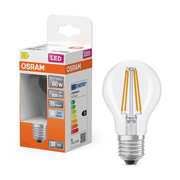 Osram Bombilla LED E27 Pera A60 Filamento Transparente 4000K 5,9 W (60 W) LOS01829 - 1