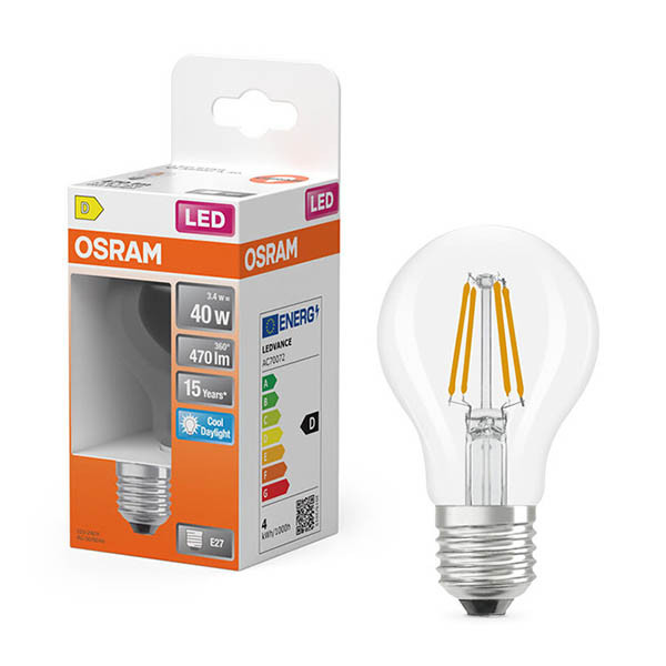 Osram Bombilla LED E27 Pera A60 Filamento Transparente 6500K 3,4 W (40 W) LOS02120 - 1