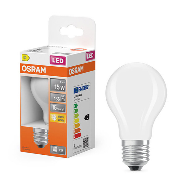 Osram Bombilla LED E27 Pera A60 Mate 2700K 1W (15W) LOS01831 - 1