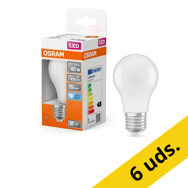 Osram Bombilla LED E27 Pera A60 Mate 4000K 4,9 W (40 W) | Pack 6 uds LOS01146 - 1