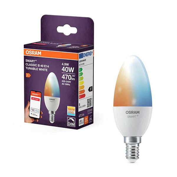 Osram Bombilla LED inteligente E14 | Luz vela B40 | Mate | 2700-6500K | Zigbee | 4,9 W (40 W) LOS01957 - 1