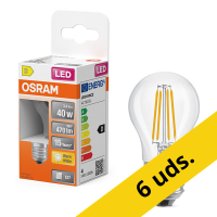Pack: 6x Osram Bombilla LED E27 | Esférica P45 | Filamento | Transparente | 2700K | 3,4 W (40 W)