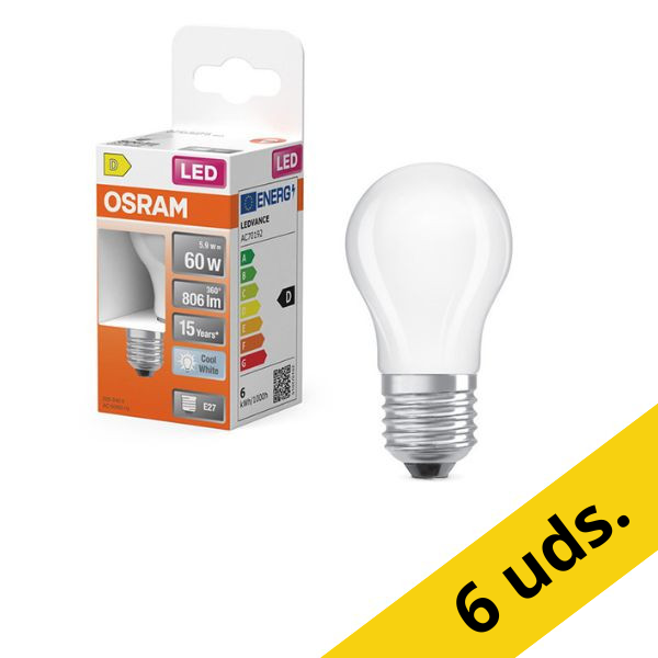Pack: 6x Osram Bombilla LED E27 | Esférica P45 | Mate | 4000K | 5,9 W (60 W) LOS01262 - 1