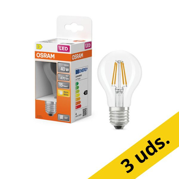 Pack: 6x Osram Bombilla LED E27 | Pera A60 | Filamento | Transparente | 2700K | 3,4 W (40 W) LOS01824 - 1