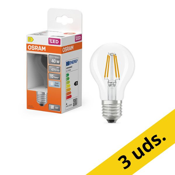 Pack: 6x Osram Bombilla LED E27 | Pera A60 | Filamento | Transparente | 4000K | 3,4 W (40 W) LOS01826 - 1