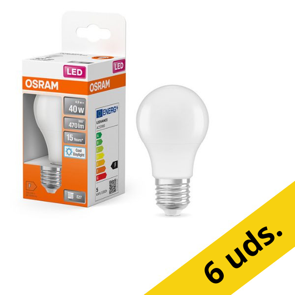 Pack: 6x Osram Bombilla LED E27 | Pera A60 | Mate | 6500K | 4,9 W (40 W) LOS01148 - 1
