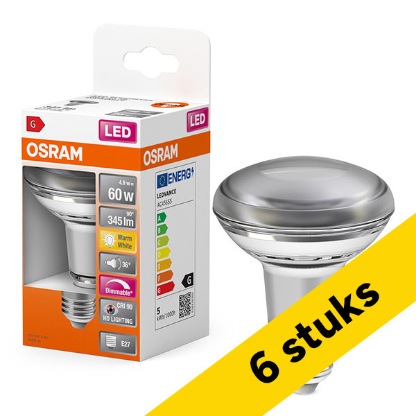 Pack: 6x Osram Bombilla LED E27 | Reflector R63 | 2700K | Regulable | 4,9 W (60 W) LOS01352 - 1