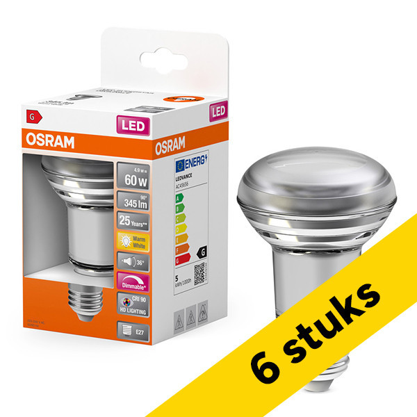 Pack: 6x Osram Bombilla LED Osram E27 | Reflector R80 | 2700K | Regulable | 4,9 W (60 W) LOS01354 - 1