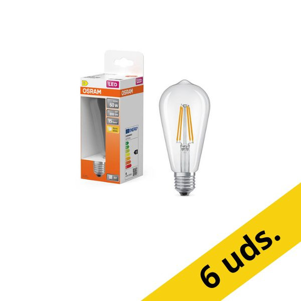 Pack: 6x Osram E27 bombillas LED | Edison ST64 | Filamento | Transparente | 2700K | 1,8 W (25 W) LOS01908 - 1