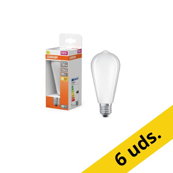 Pack: 6x Osram E27 bombillas LED | Edison ST64 | Mate | 2700K | 3,4 W (40 W) LOS01914 - 1