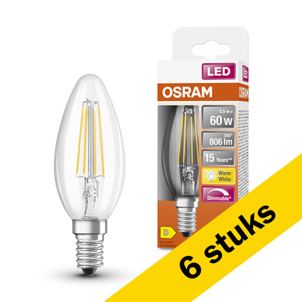 Pack: 6x Osram bombilla LED E14 filamento transparente regulable, 5,5 W (60 W) LOS00133 - 1