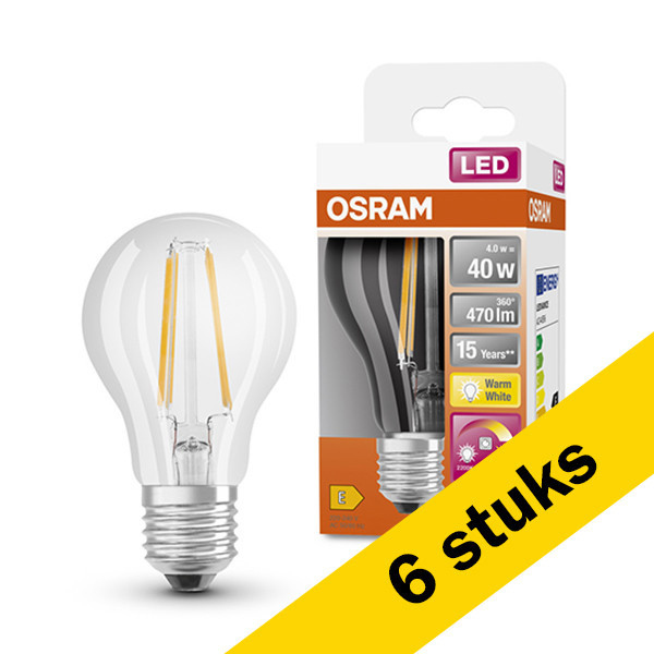 Pack: 6x Osram bombilla LED E27 filamento transparente regulable 4W (40W) LOS00361 - 1