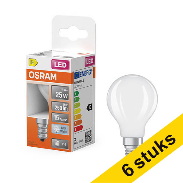 Osram bombilla LED E14 acabado mate 4000K de 1,8W (25W) | Pack 6 uds LOS02175 - 1