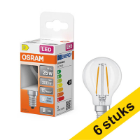 Osram bombilla LED E14 filamento tansparente esférica P45 4000K de 1,8 W (25 W) | Pack 6 uds