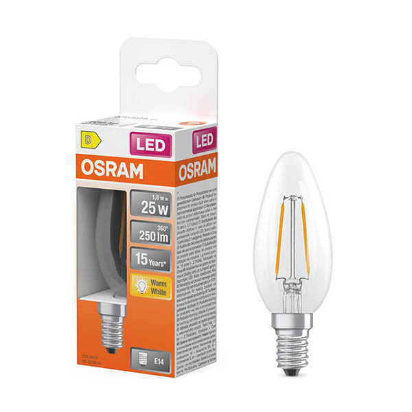 Osram bombilla LED E14 filamento transparente 2700K de 1,8 W (25 W) LOS01857 - 1