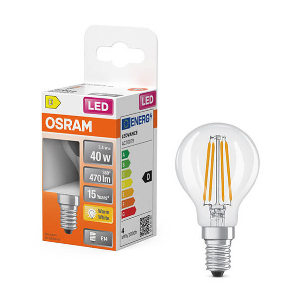 Osram bombilla LED E14 filamento transparente  2700K de 3,4W (40W) LOS01895 - 1