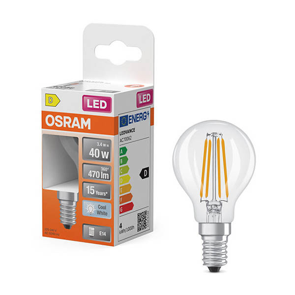 Osram bombilla LED E14 filamento transparente 4000K de 3,4W (40W) LOS02168 - 1