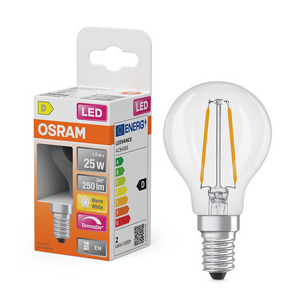 Osram bombilla LED E14 filamento transparente regulable 2700K de 1,8W (25W) LOS01869 - 1